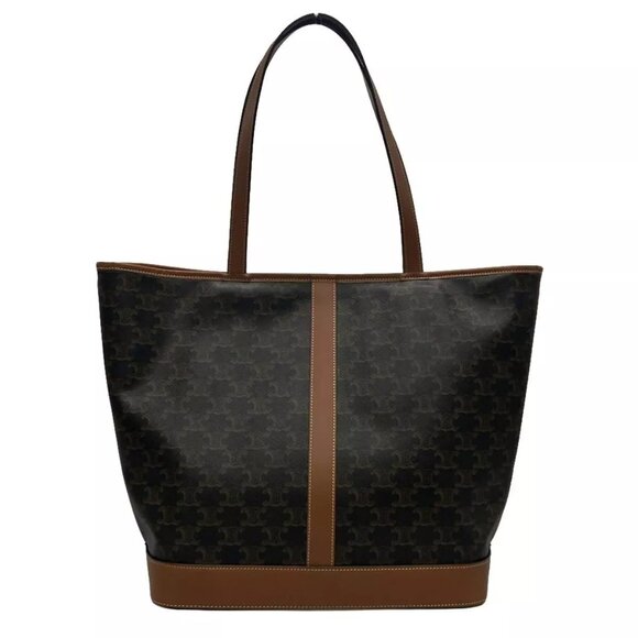 Auth CELINE Medium Cabas Tan (Dark Brown) Brown) Triomphe Canvas 1421-111324 - Picture 2 of 14